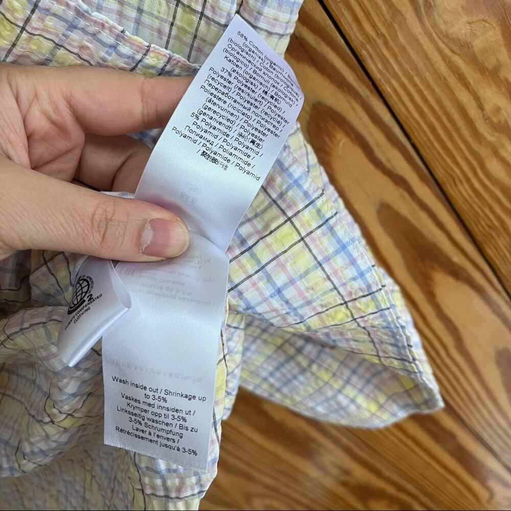 GANNI Seersucker Check Print Puff Sleeve Midi Dress - Picture 13 of 14